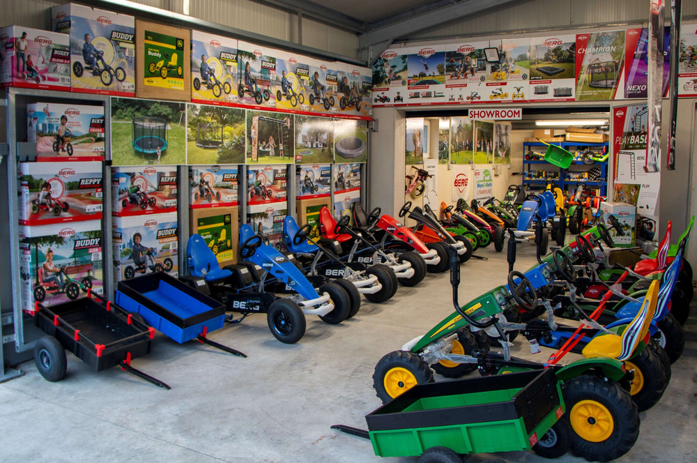 BERG go karts displayed in showroom shed at Mayo Go Karts show site in Castlebar Ireland