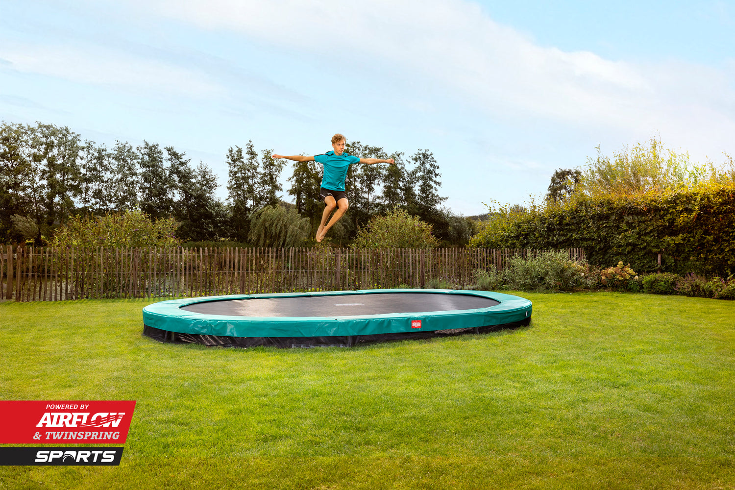 BERG InGround trampoline installed partially into the lawn