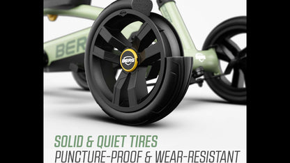 Adjustable seat detail on the BERG Buzzy Green pedal go-kart