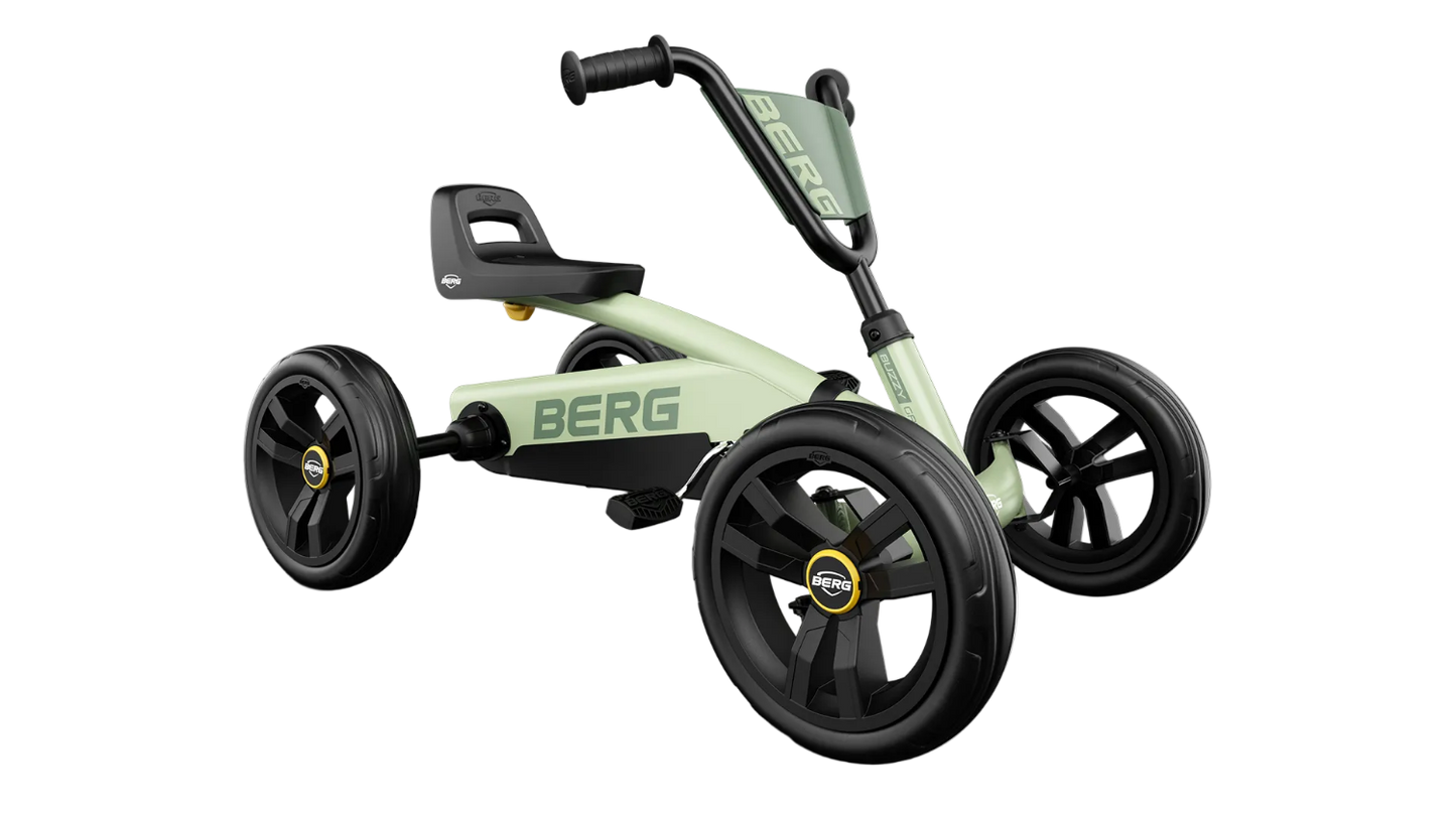BERG Buzzy Green pedal car designed for safe outdoor play and easy pedaling