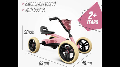 Close-up of the sturdy frame construction on the BERG Buzzy Pink go-kart