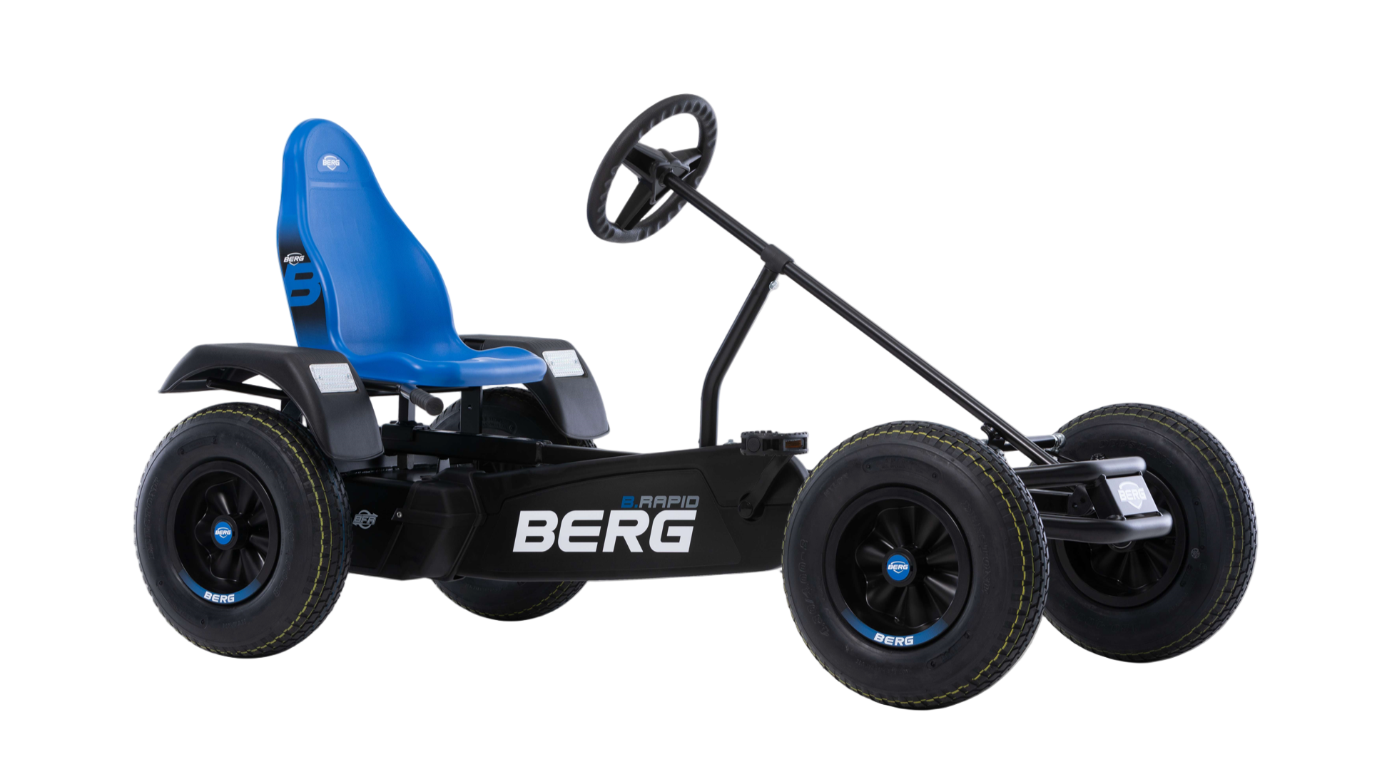 Sporty blue BERG Rapid Blue go-kart for outdoor play